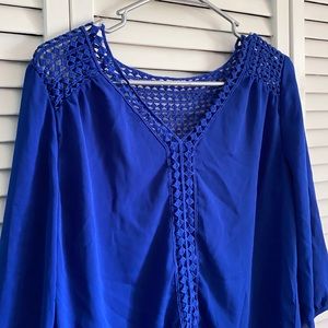 Royal Blue 3/4 Sleeve Blouse with Crochet